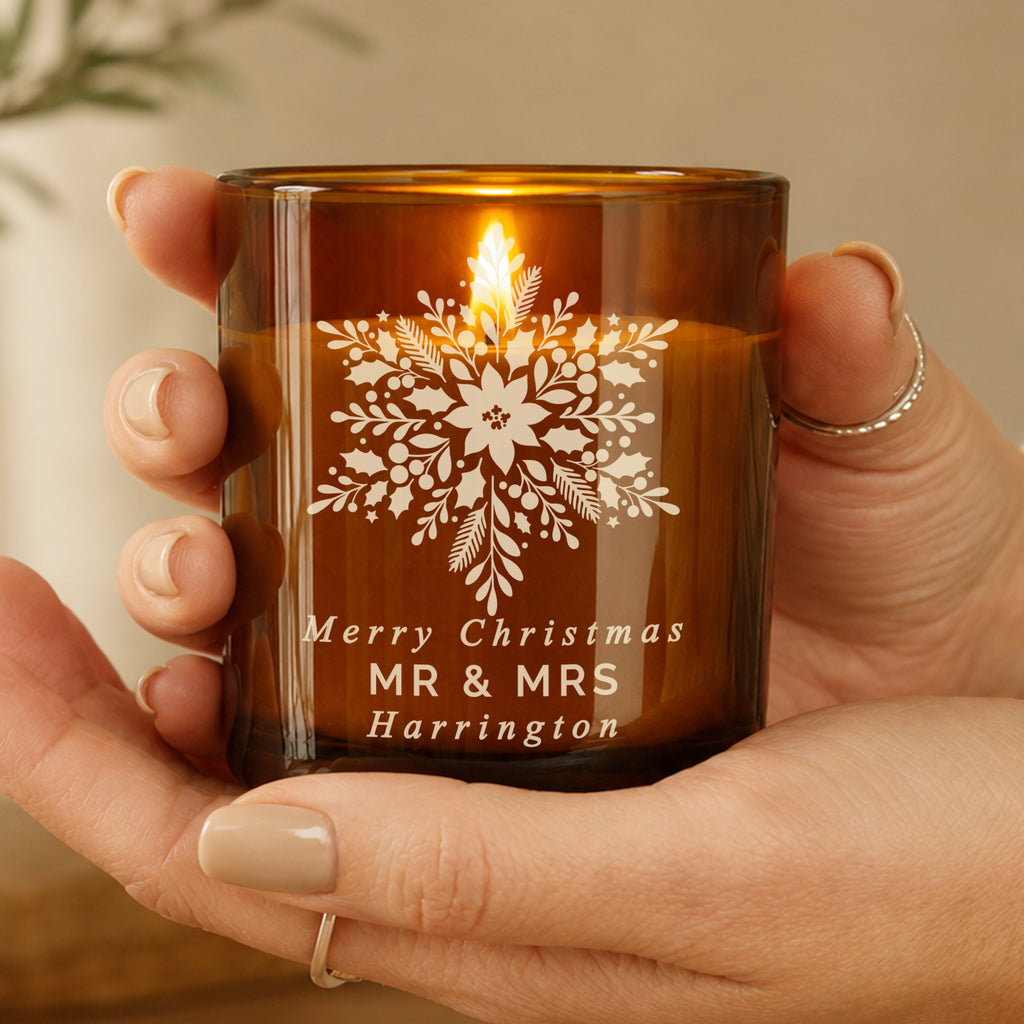 Personalised Snowflake Amber Glass Candle