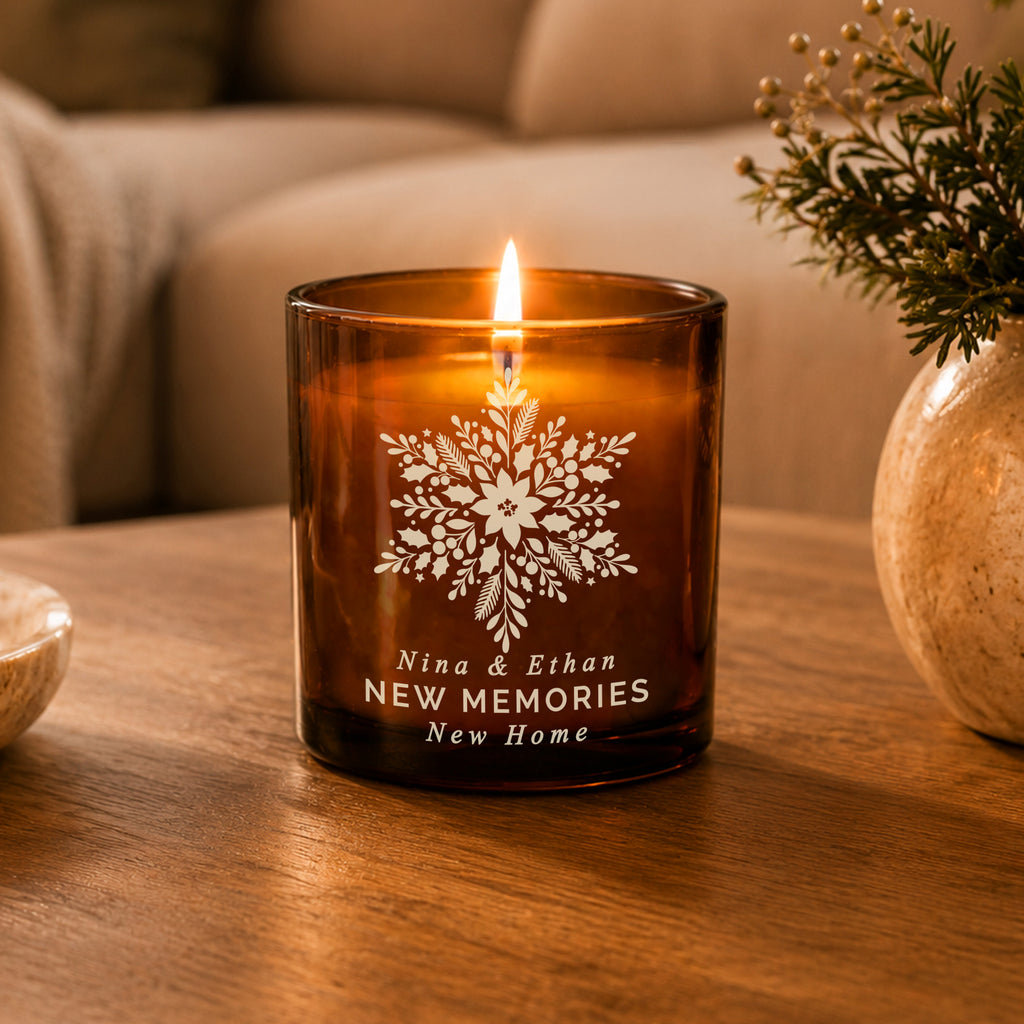 Personalised Snowflake Amber Glass Candle