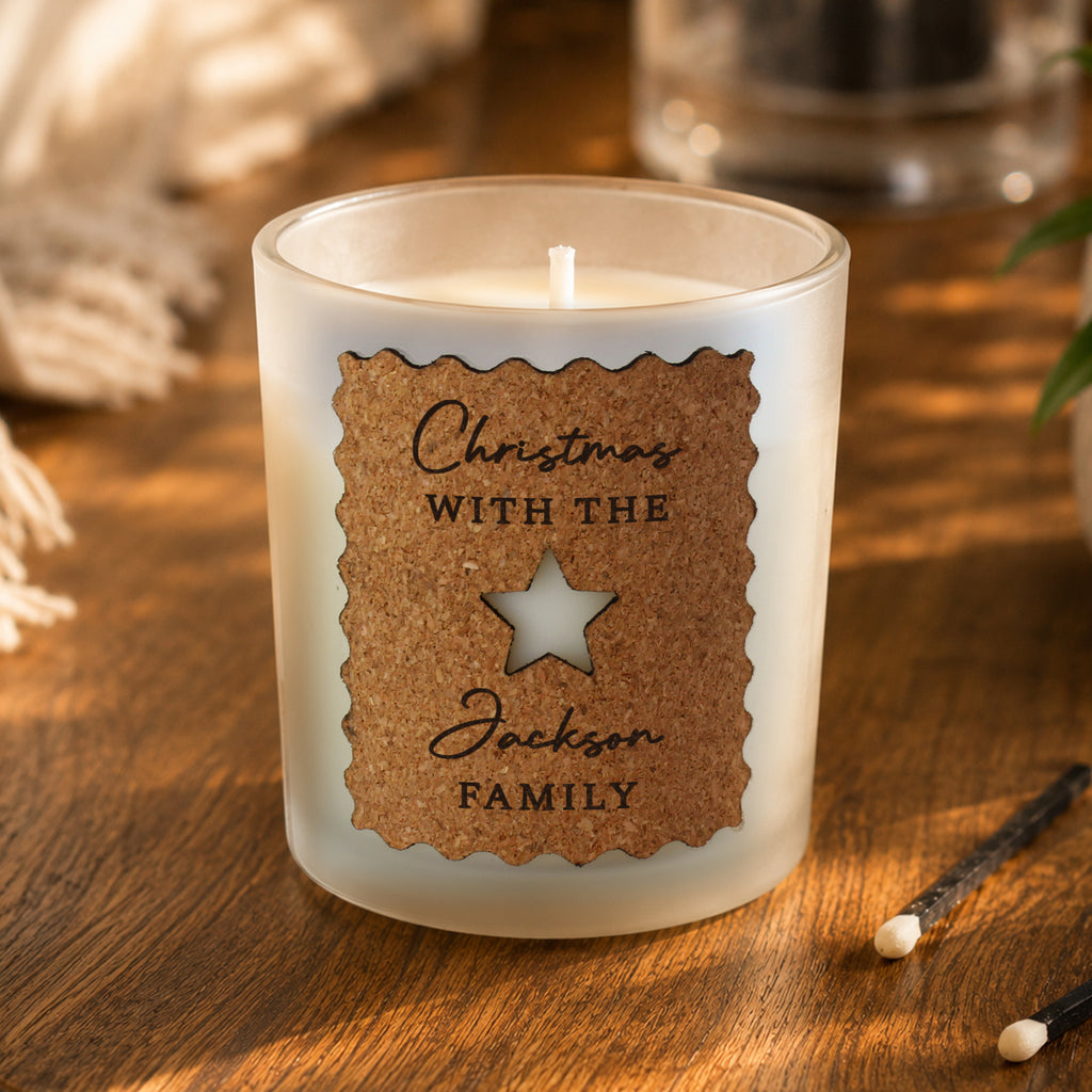 Personalised Star Cut Out Cork Label Candle Jar