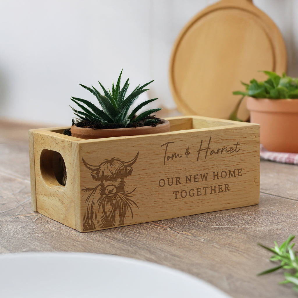 Personalised Highland Mini Wooden Storage Crate