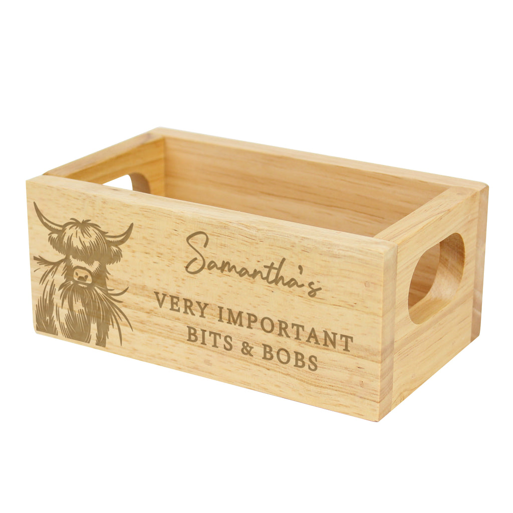 Personalised Highland Mini Wooden Storage Crate