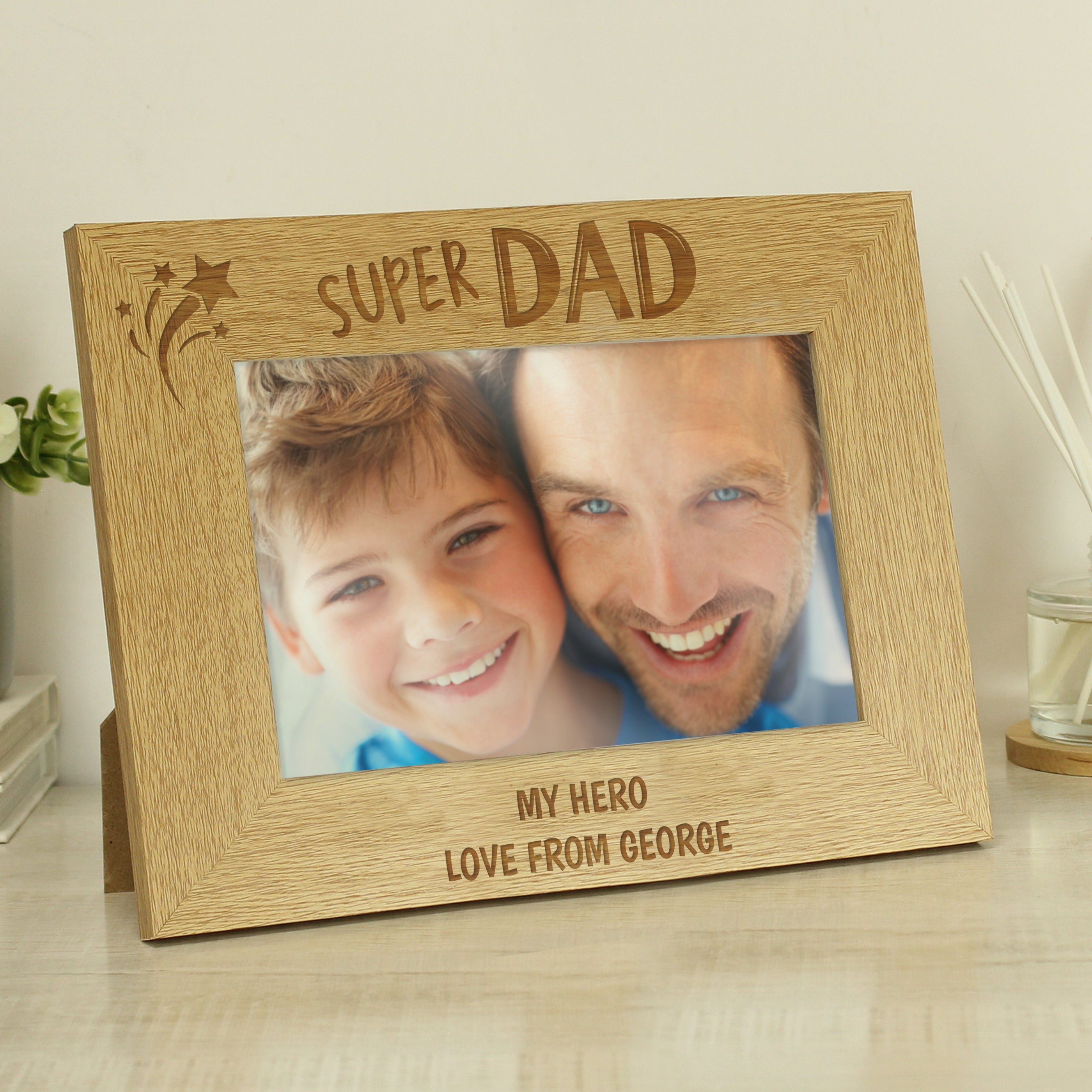 Personalised Super Dad 6x4 Landscape Wooden Photo Frame