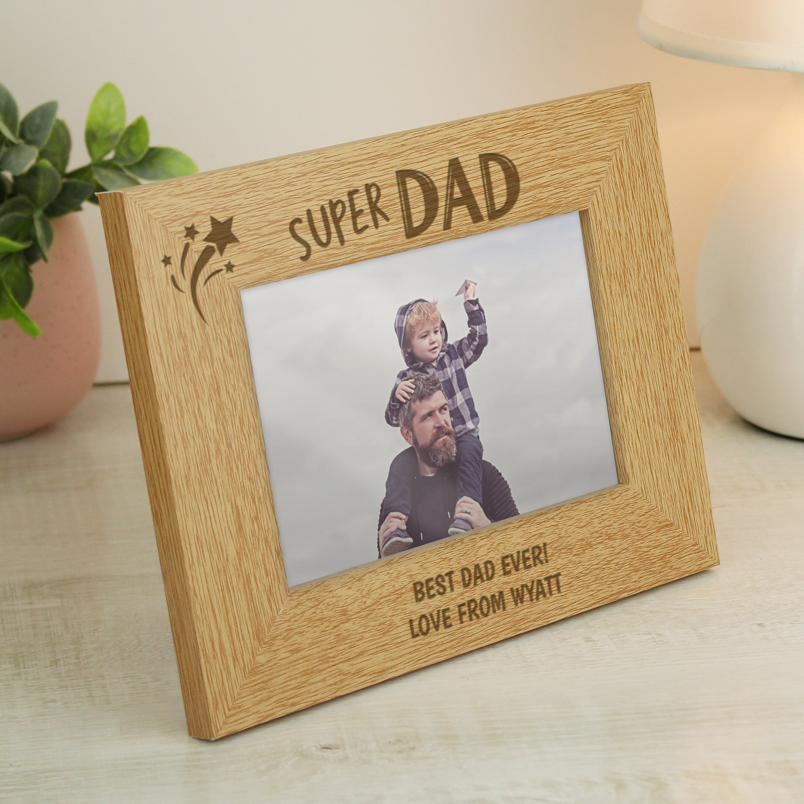 Personalised Super Dad 6x4 Landscape Wooden Photo Frame
