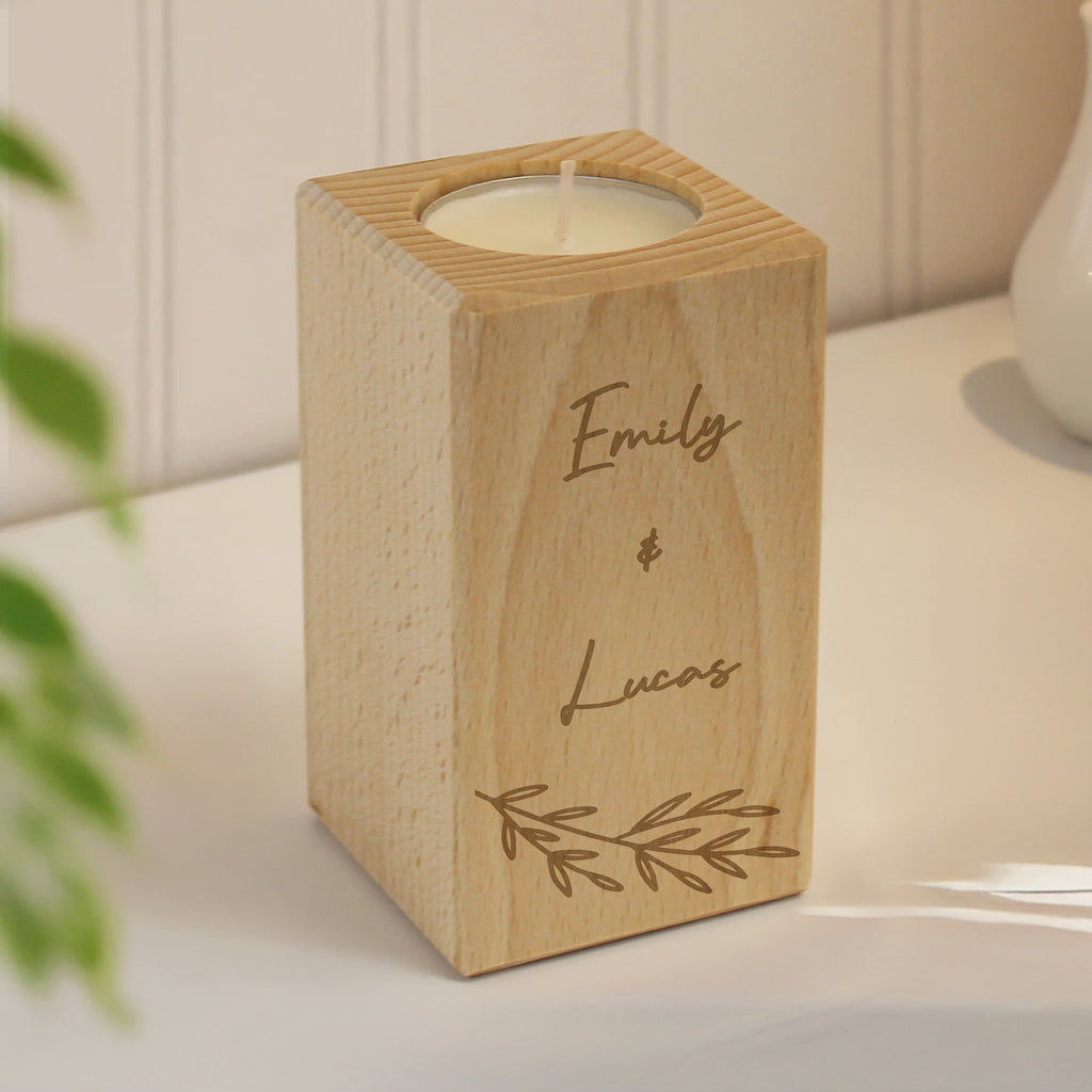 Personalised Botanical Wooden Tealight Holder