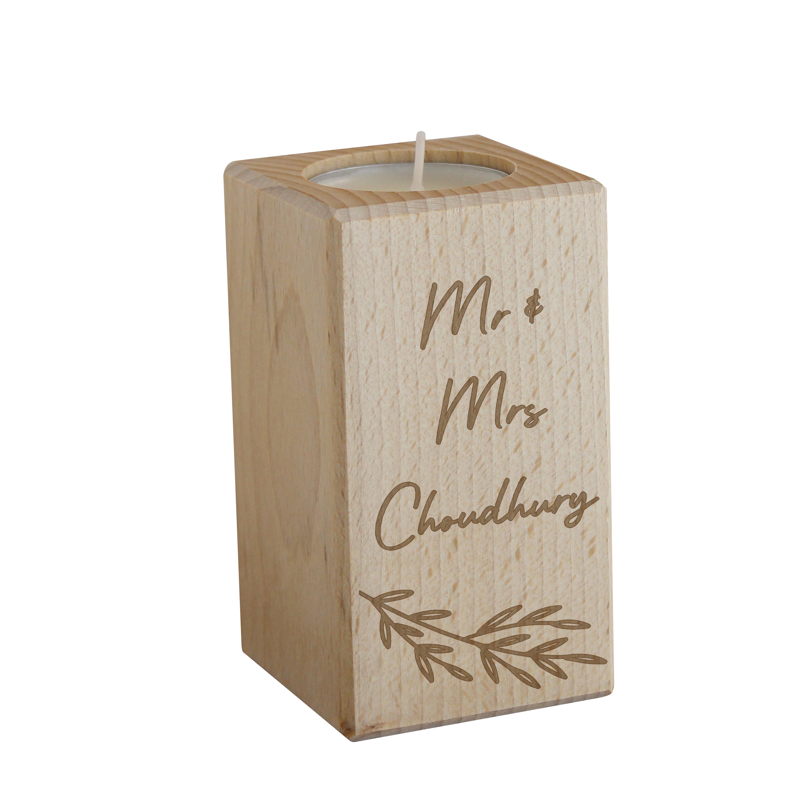Personalised Botanical Wooden Tealight Holder