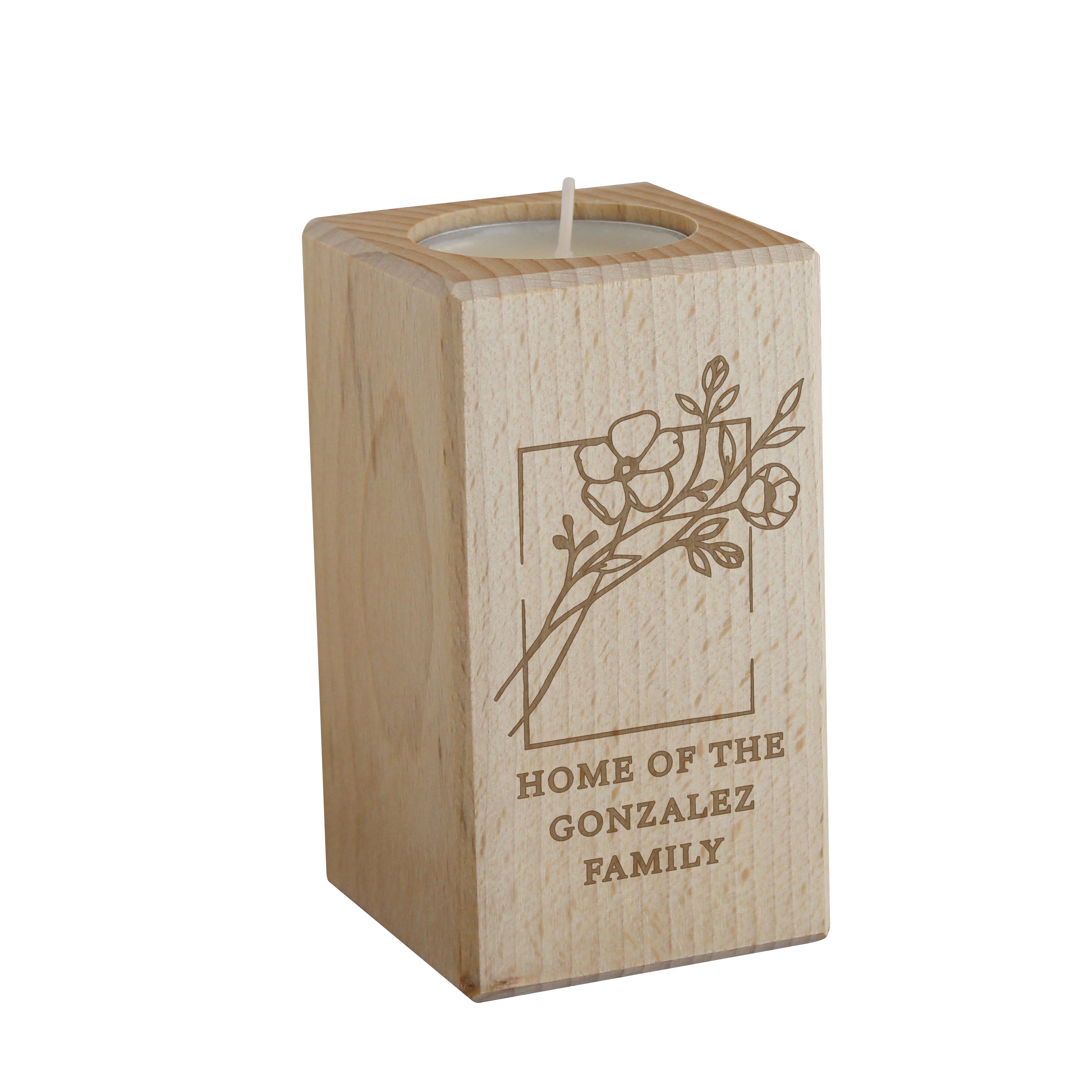 Personalised Floral Bouquet Wooden Tealight Holder