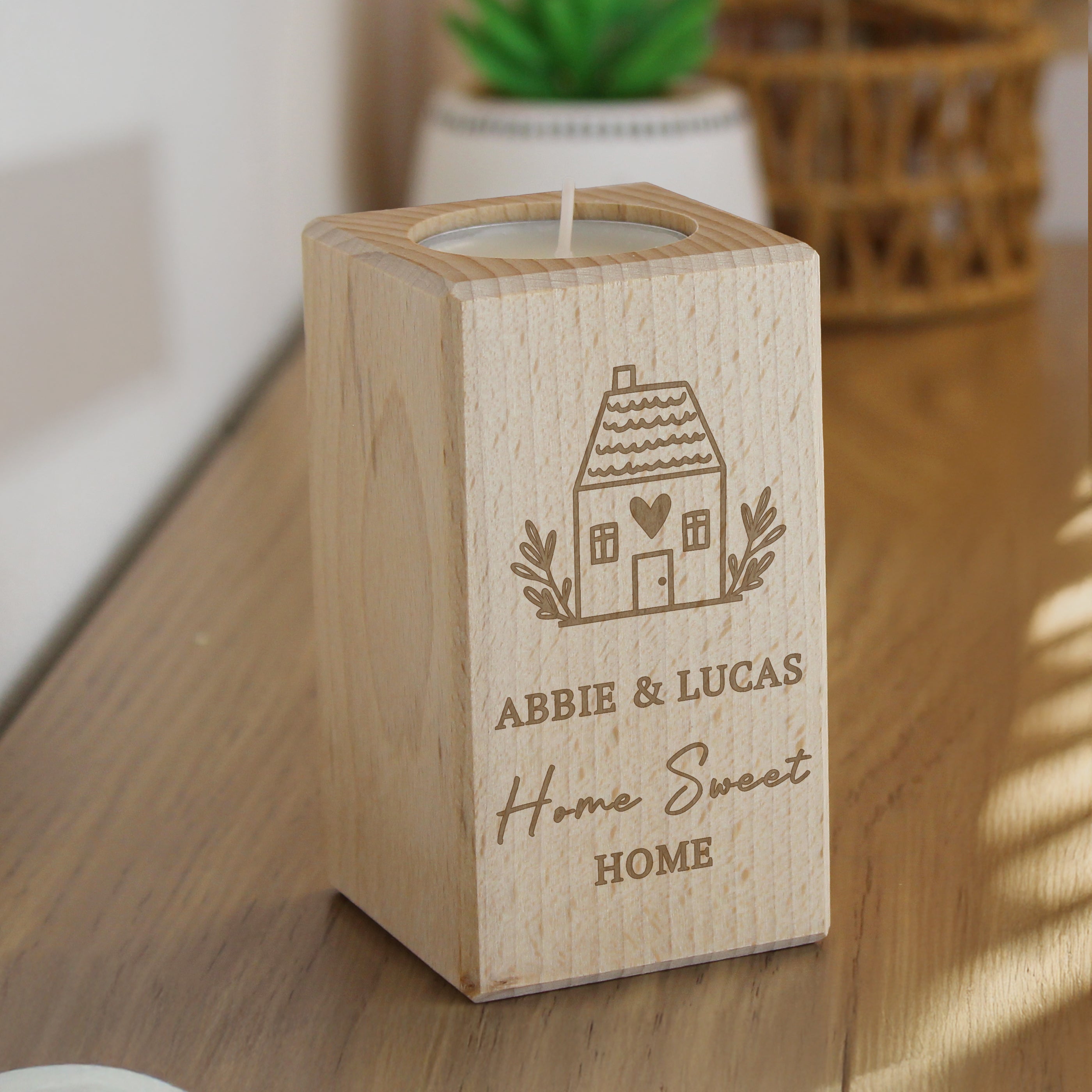 Personalised New Home Wooden Tealight Holder