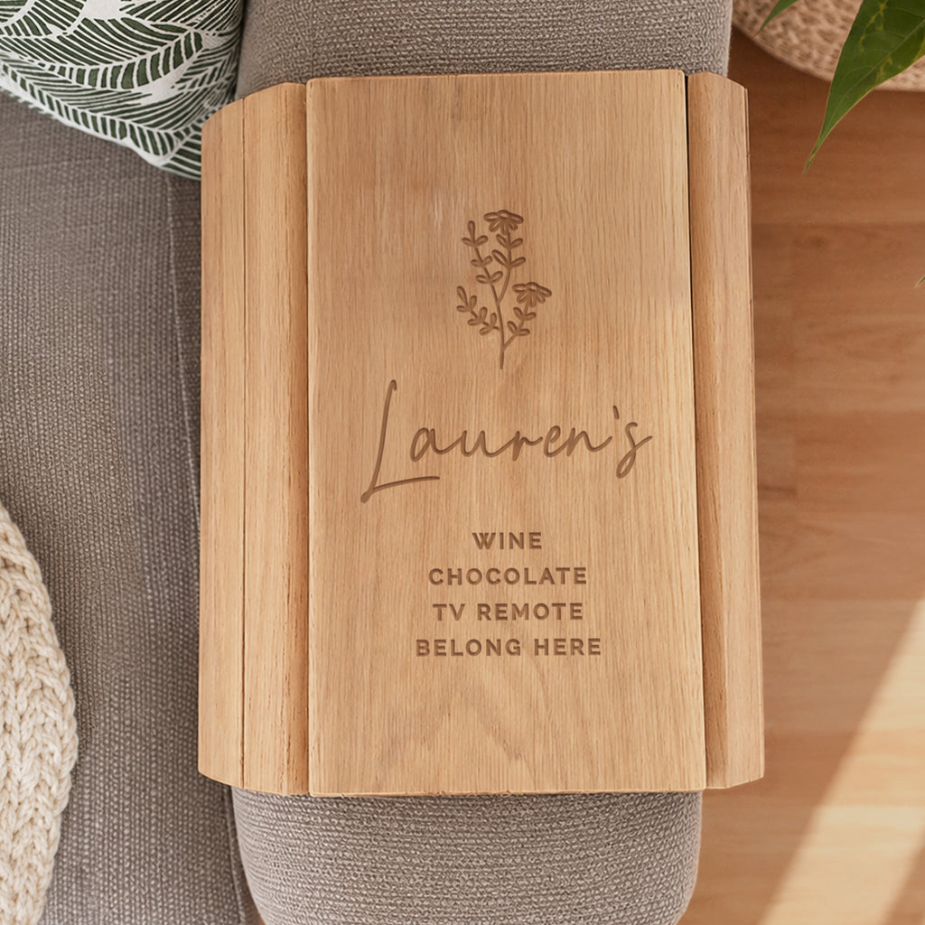Personalised Floral Wooden Sofa Tray