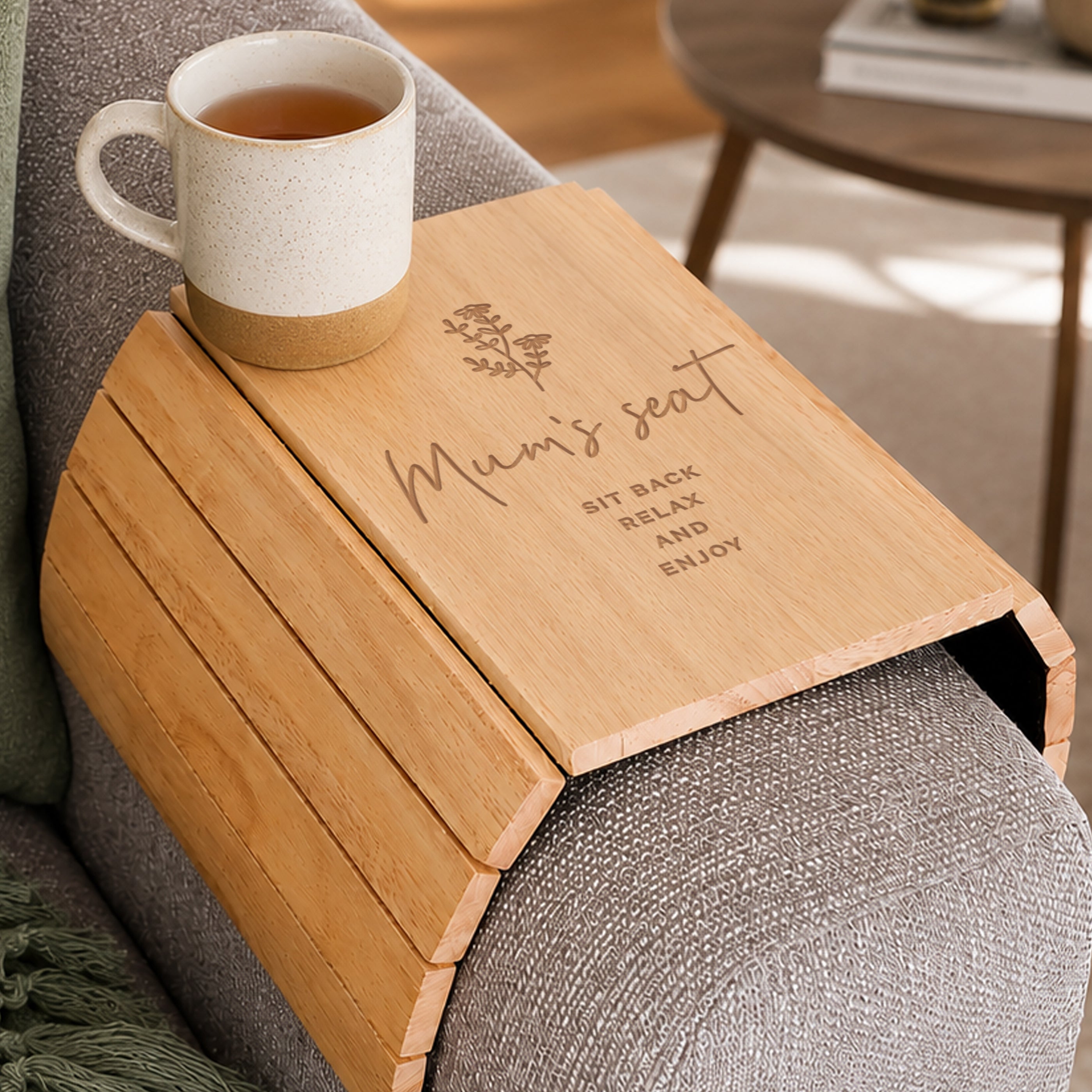 Personalised Floral Wooden Sofa Tray
