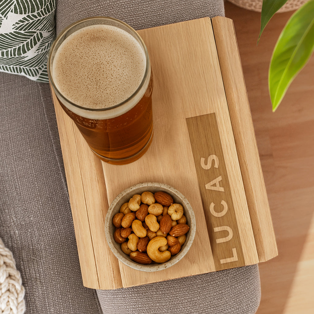 Personalised Name Strip Wooden Sofa Tray
