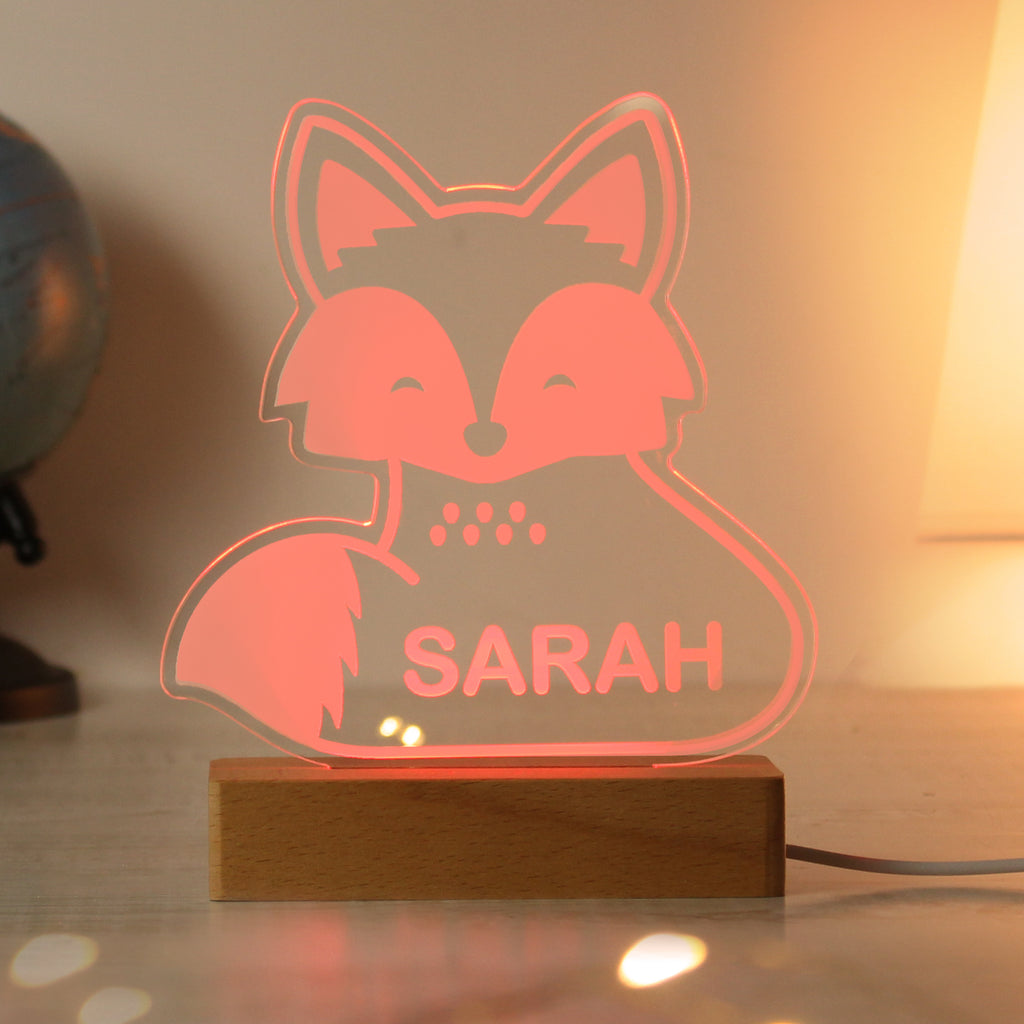 Personalised Fox Wooden Based LED Light