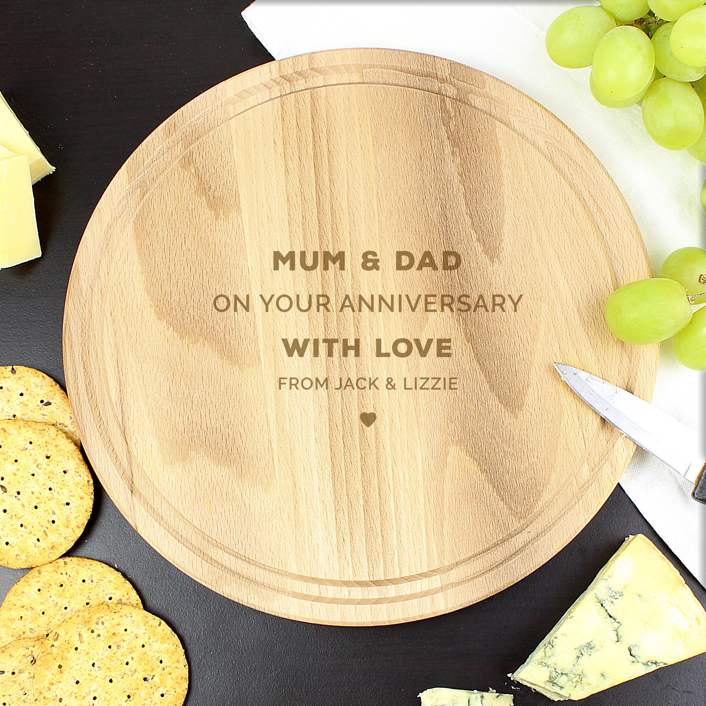 Personalised Heart Motif Round Chopping Board