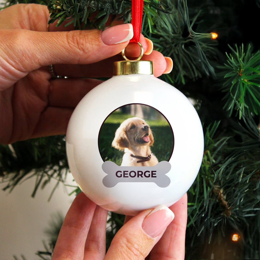 Personalised Photo Upload Dog Christmas Bauble