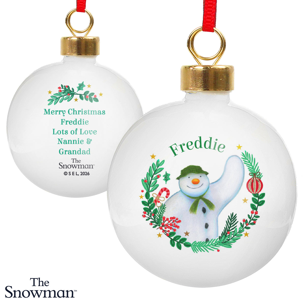 Personalised The Snowman Christmas Wishes Bauble