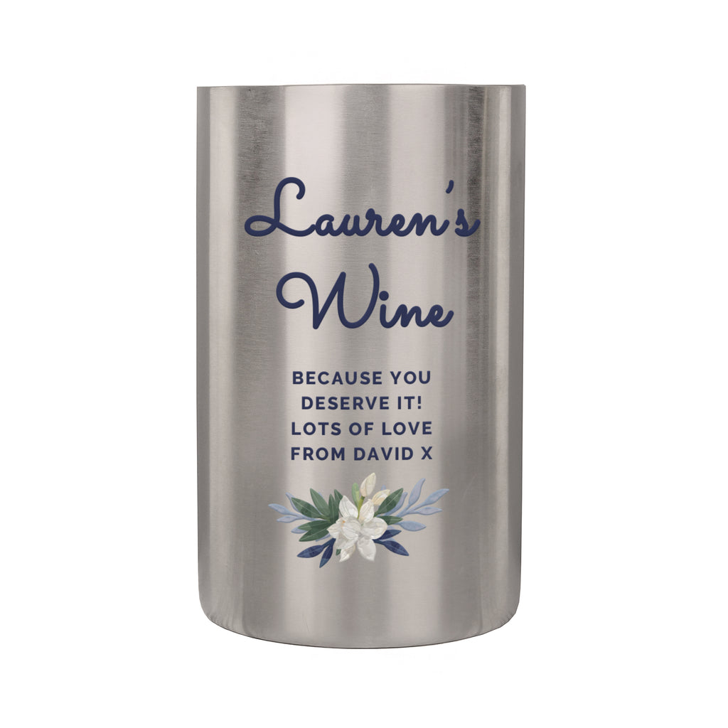 Personalised Blue Floral Wine Cooler