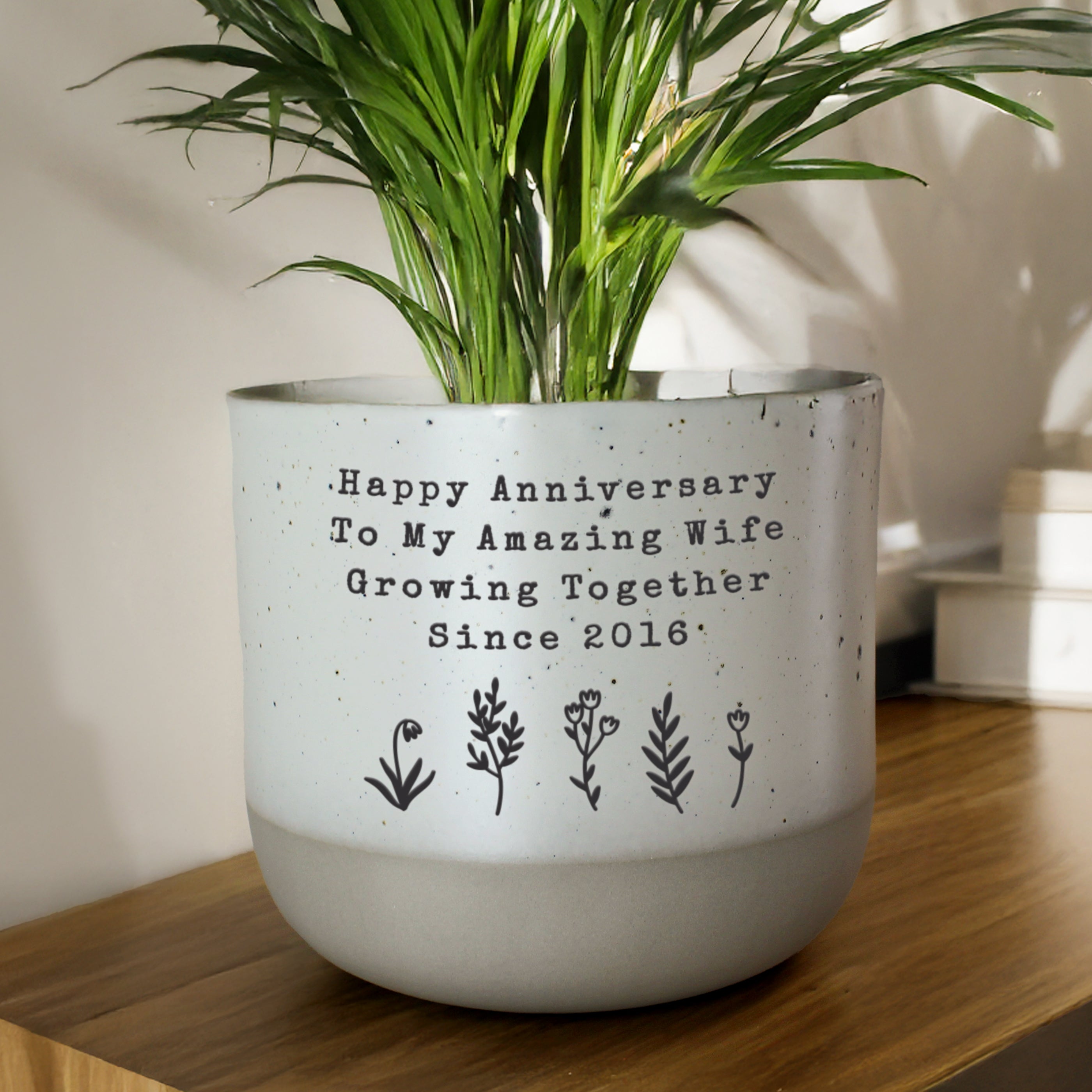 Personalised Floral Flecked Plant Pot