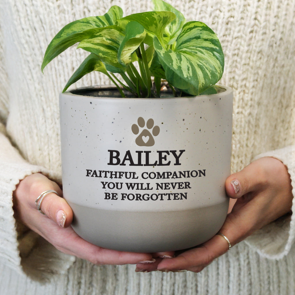 Personalised Pet Memorial Flecked Plant Pot