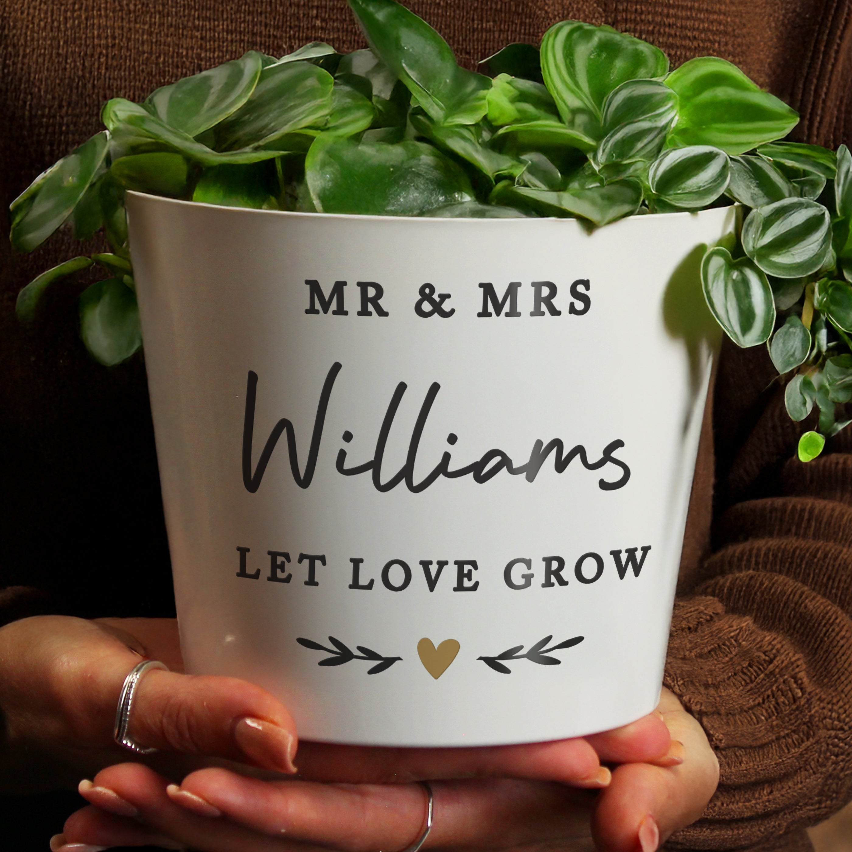 Personalised Gold Heart Large Plant Pot