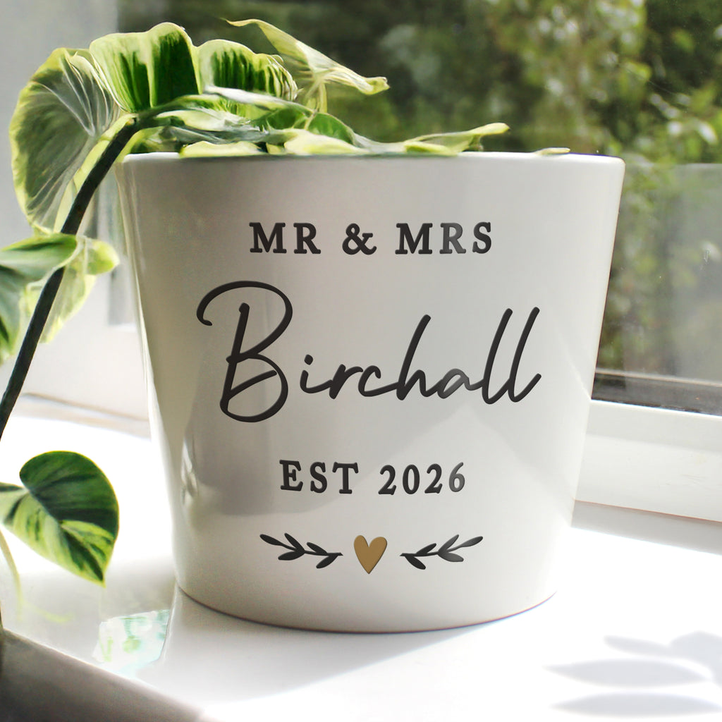 Personalised Gold Heart Large Plant Pot