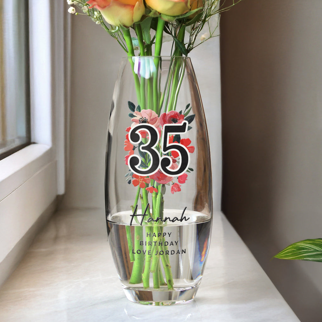Personalised Floral Big Age Bullet Vase