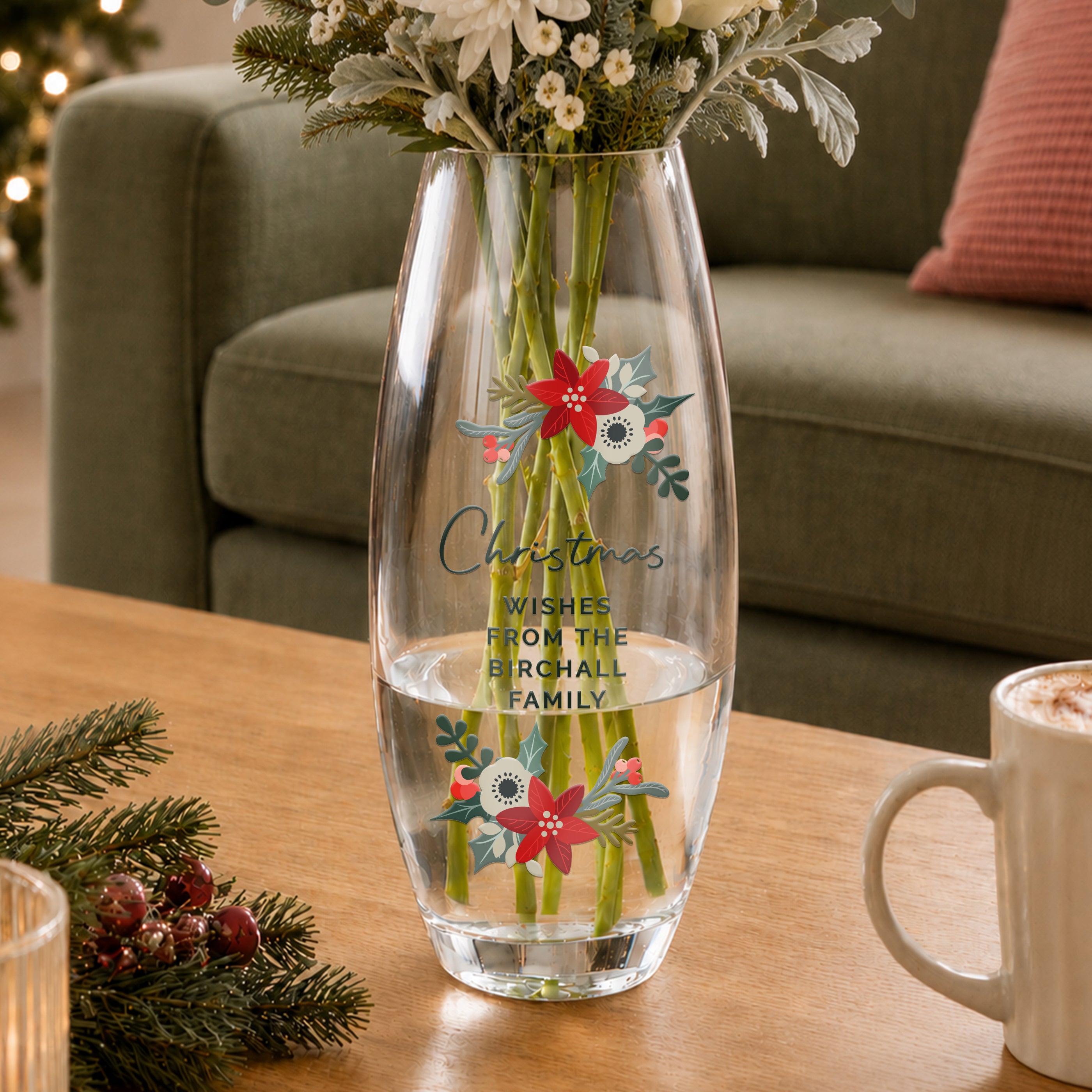 Personalised Poinsettia Bullet Vase