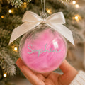 Personalised Pink Feather Name Glass Bauble With Ribbon