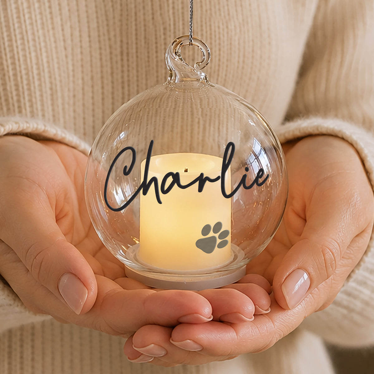 Personalised Pawprint Memorial LED Candle Bauble