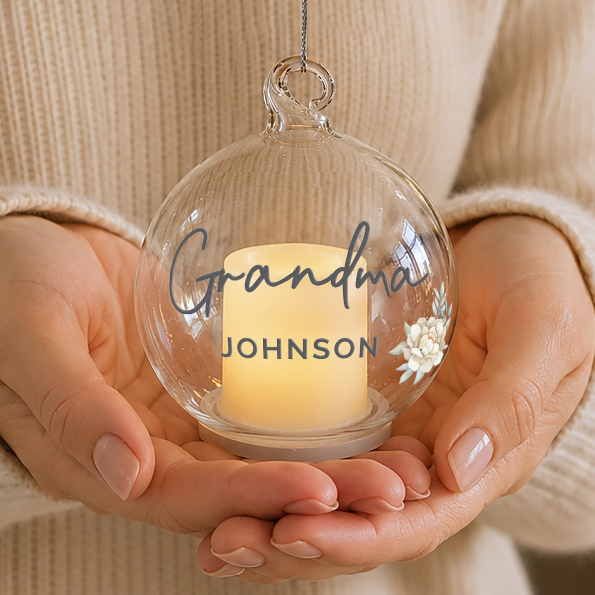 Personalised Floral Memorial LED Candle Bauble
