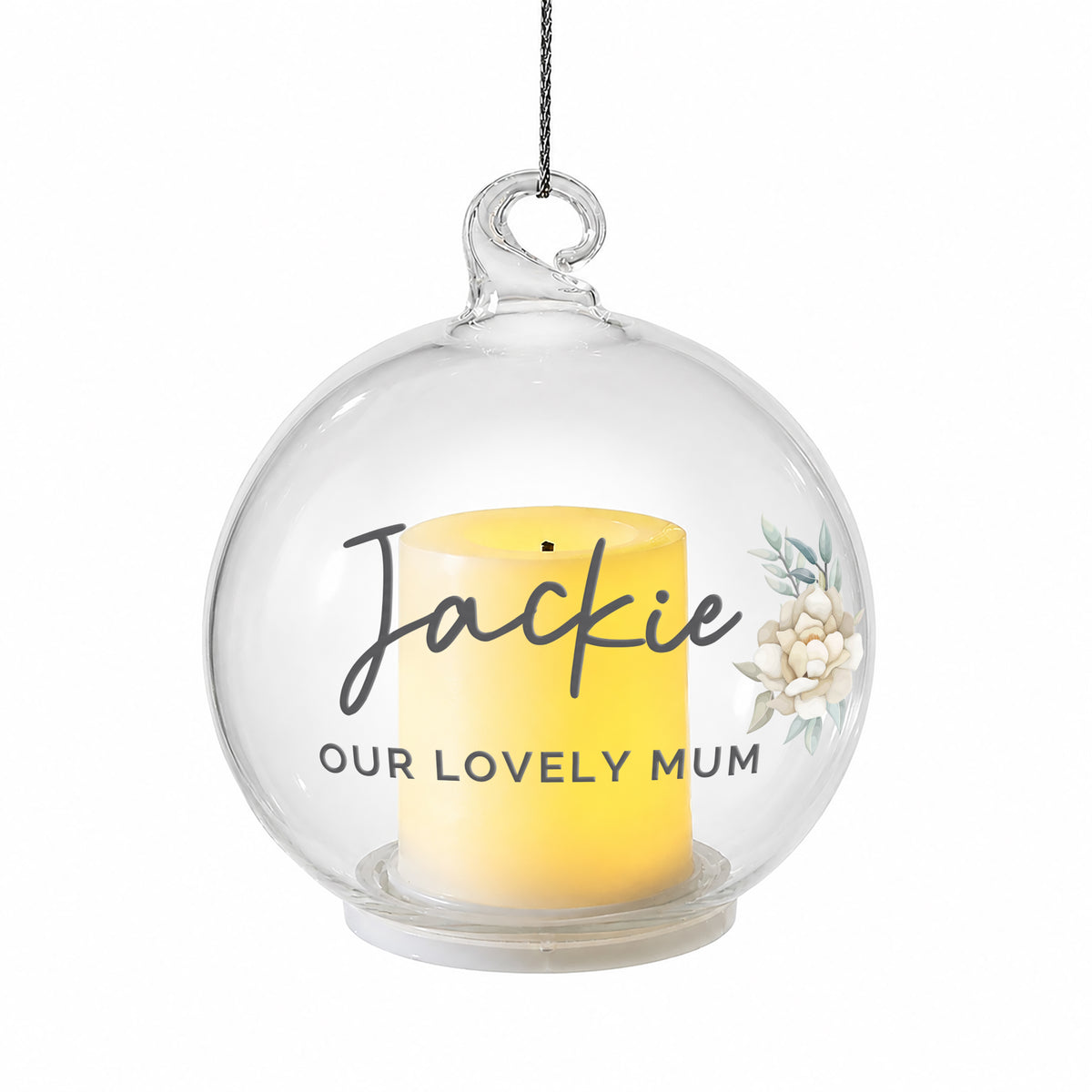 Personalised Floral Memorial LED Candle Bauble