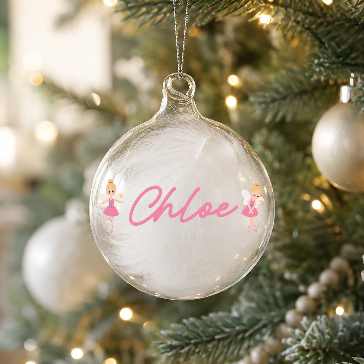 Personalised Fairy White Feather Bauble