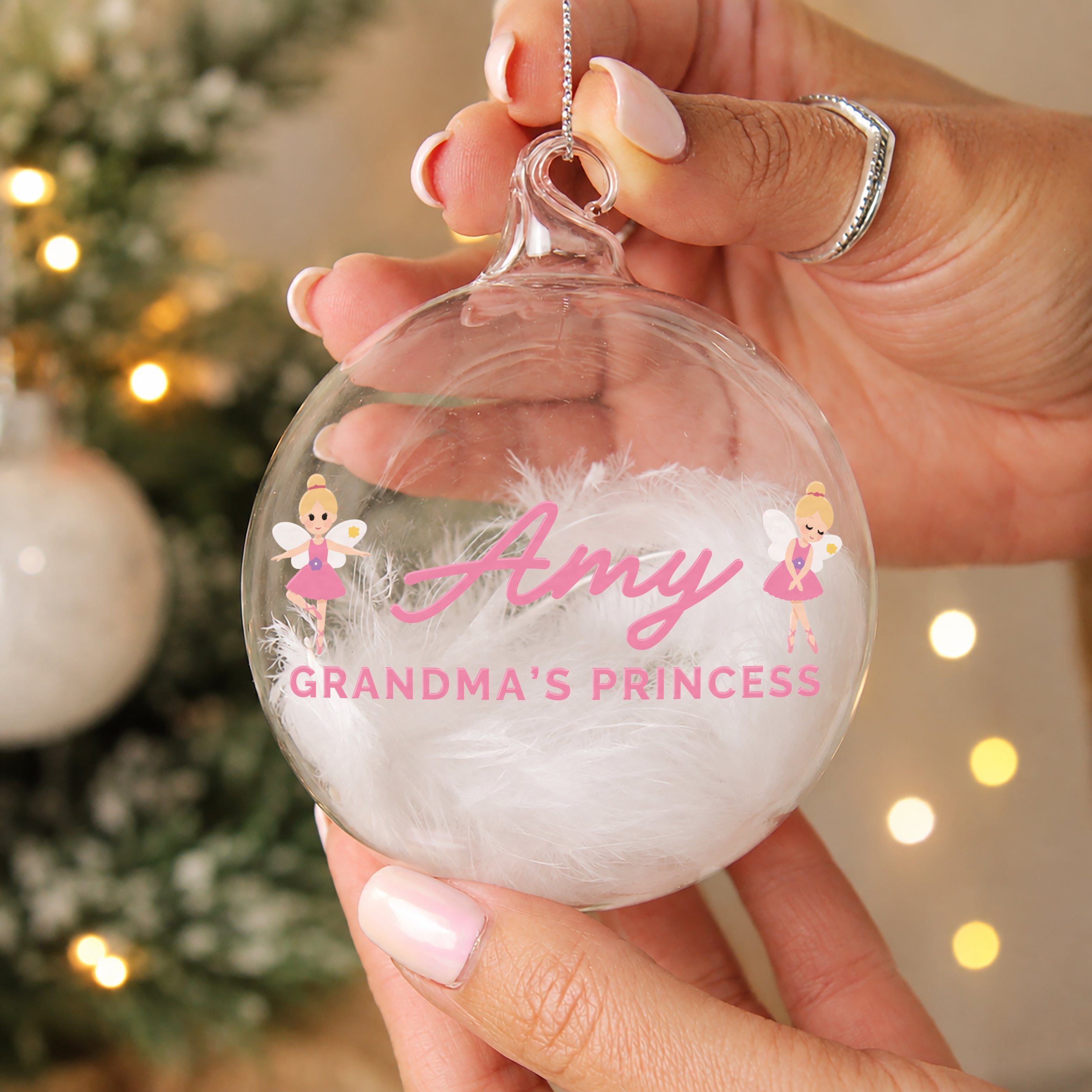 Personalised Fairy White Feather Bauble