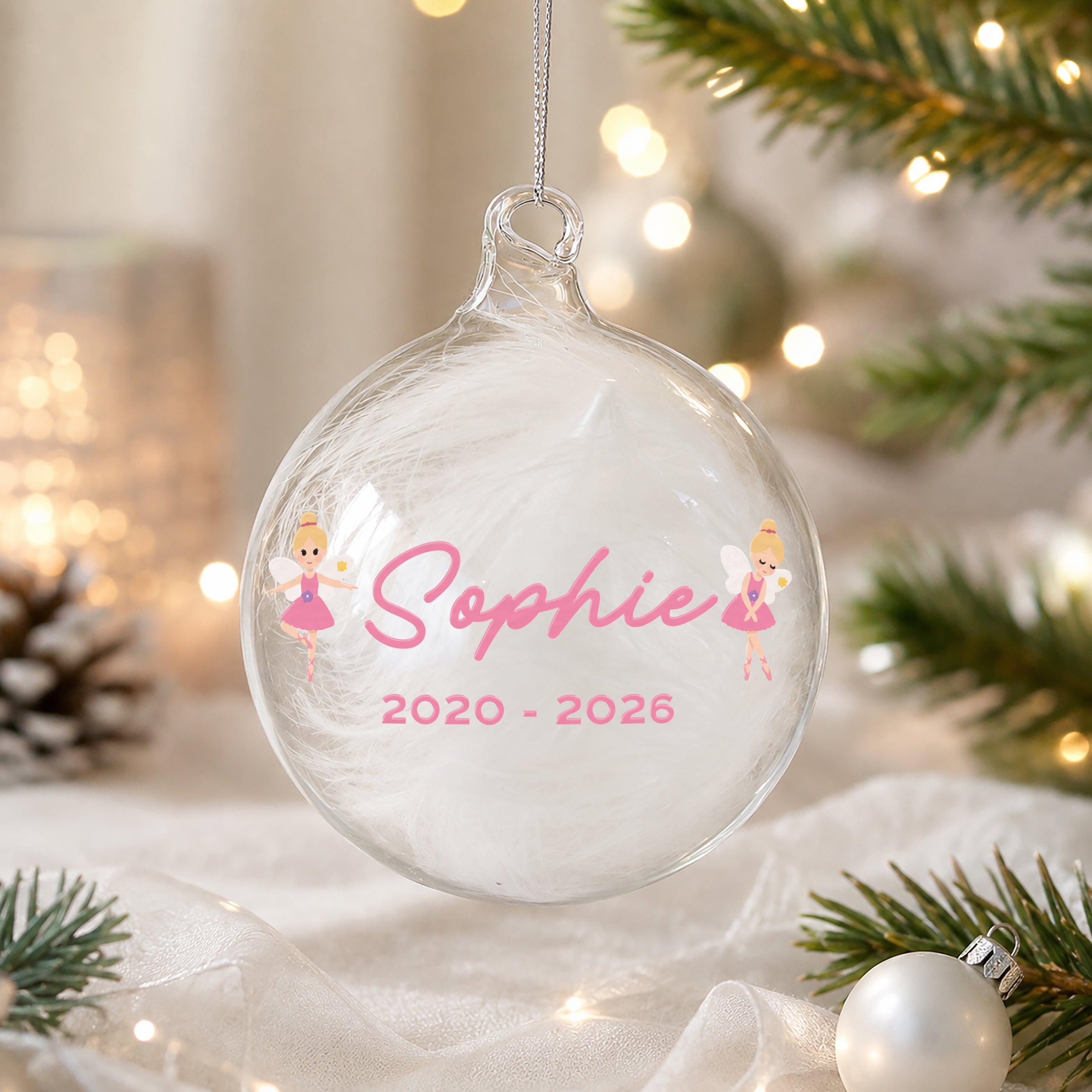 Personalised Fairy White Feather Bauble