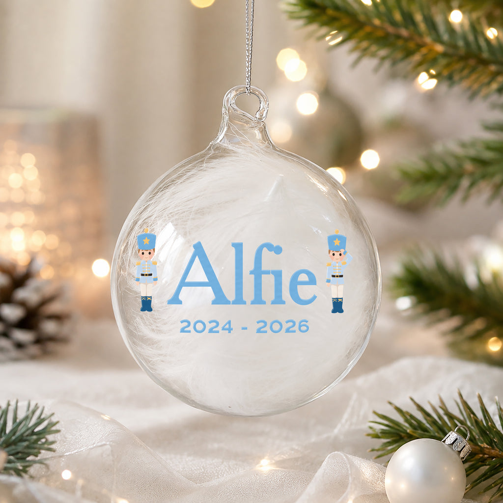 Personalised Nutcracker Characters White Feather Bauble