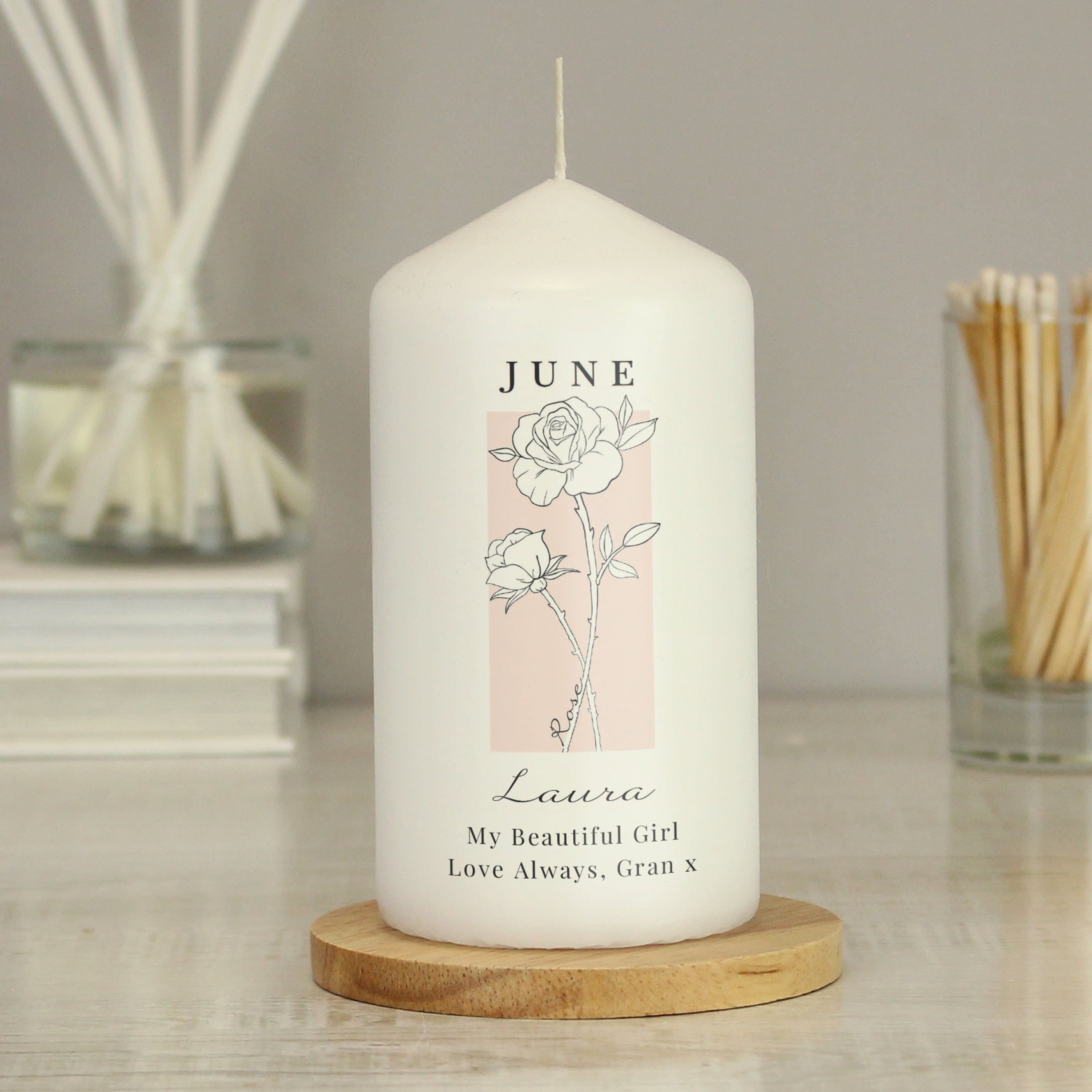 Personalised Birth Flower Pillar Candle