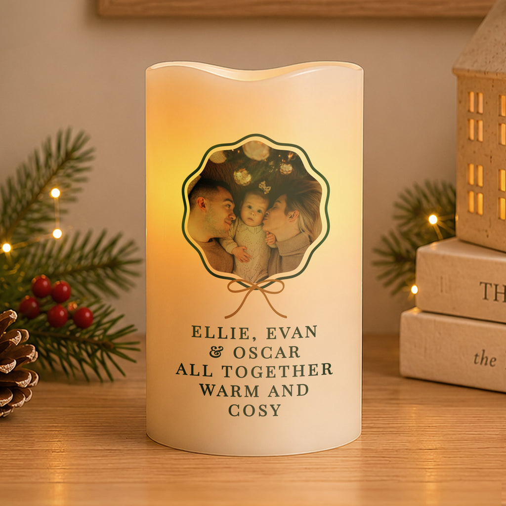 Personalised Scallop Bow Photo Upload LED Candle