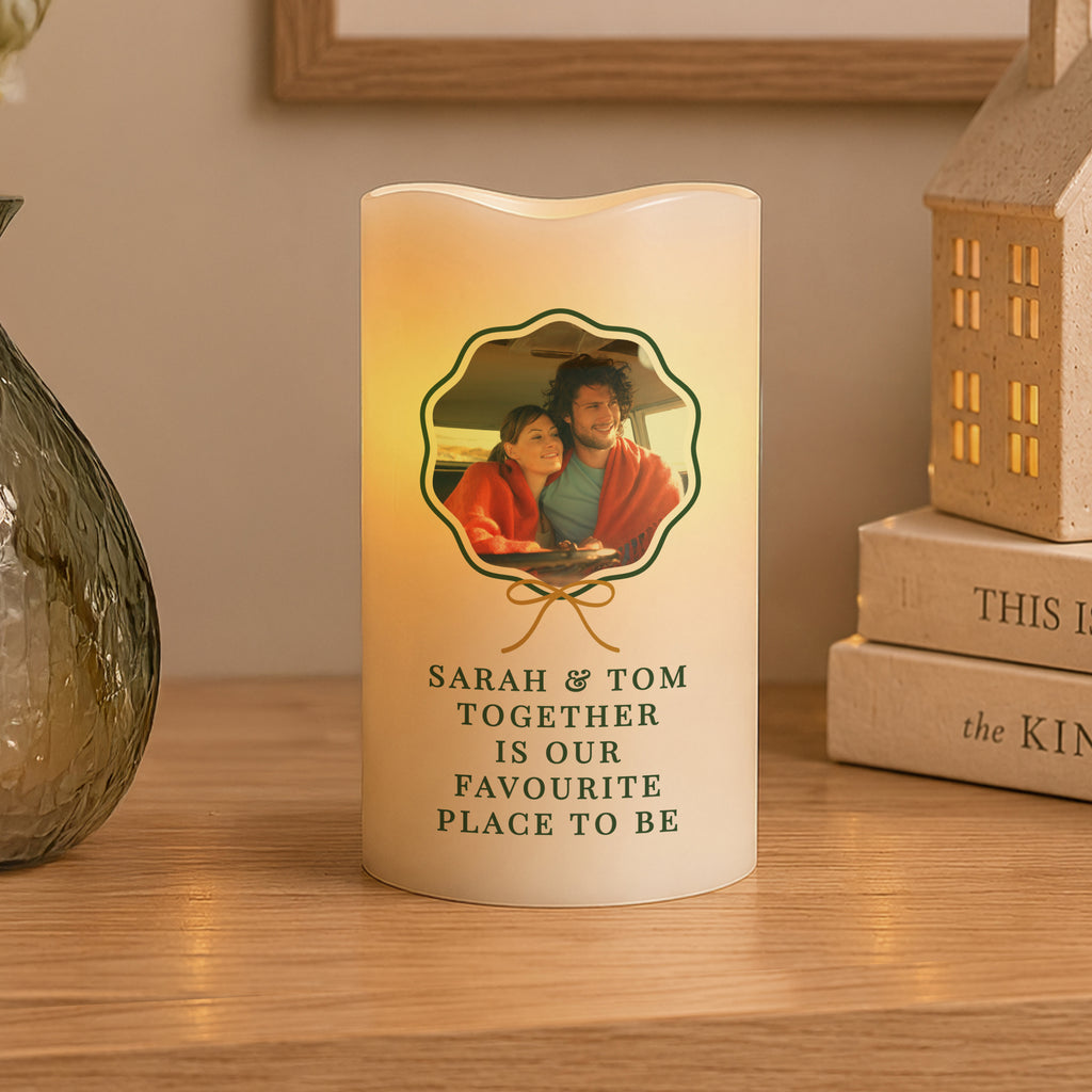 Personalised Scallop Bow Photo Upload LED Candle
