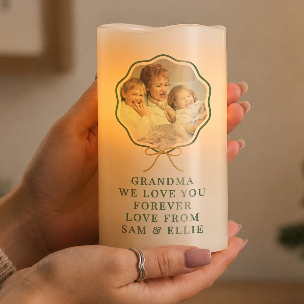 Personalised Scallop Bow Photo Upload LED Candle
