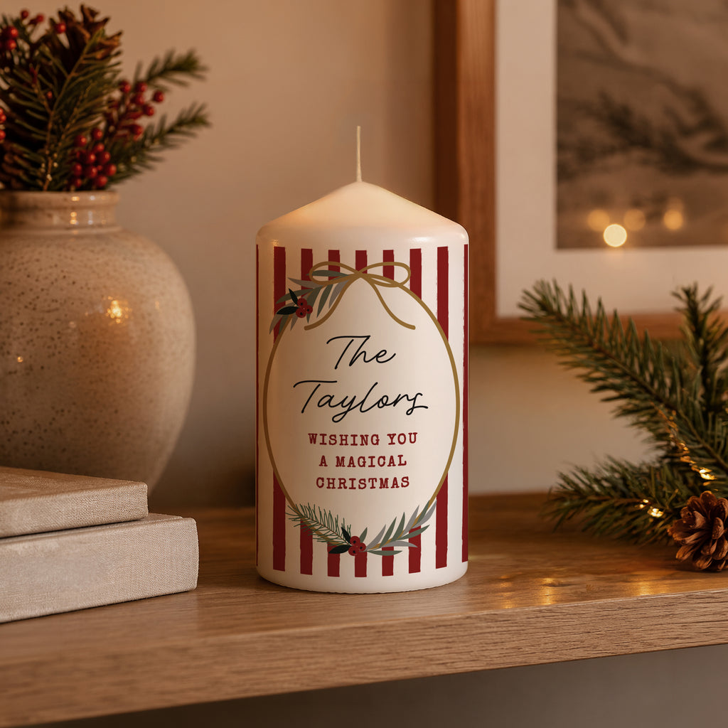 Personalised Candy Cane Stripe Pillar Candle