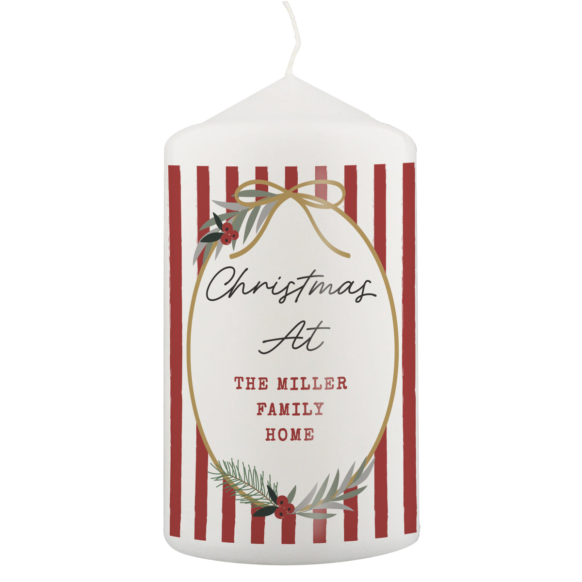 Personalised Candy Cane Stripe Pillar Candle