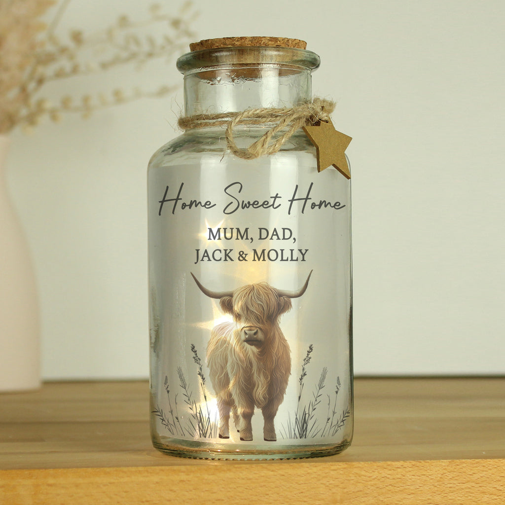 Personalised Highland Cow LED Light Up Jar