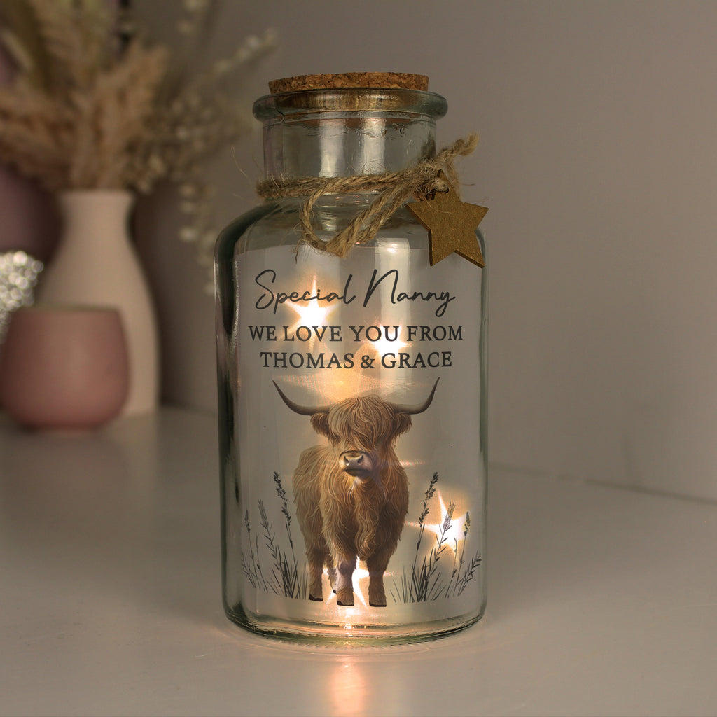 Personalised Highland Cow LED Light Up Jar