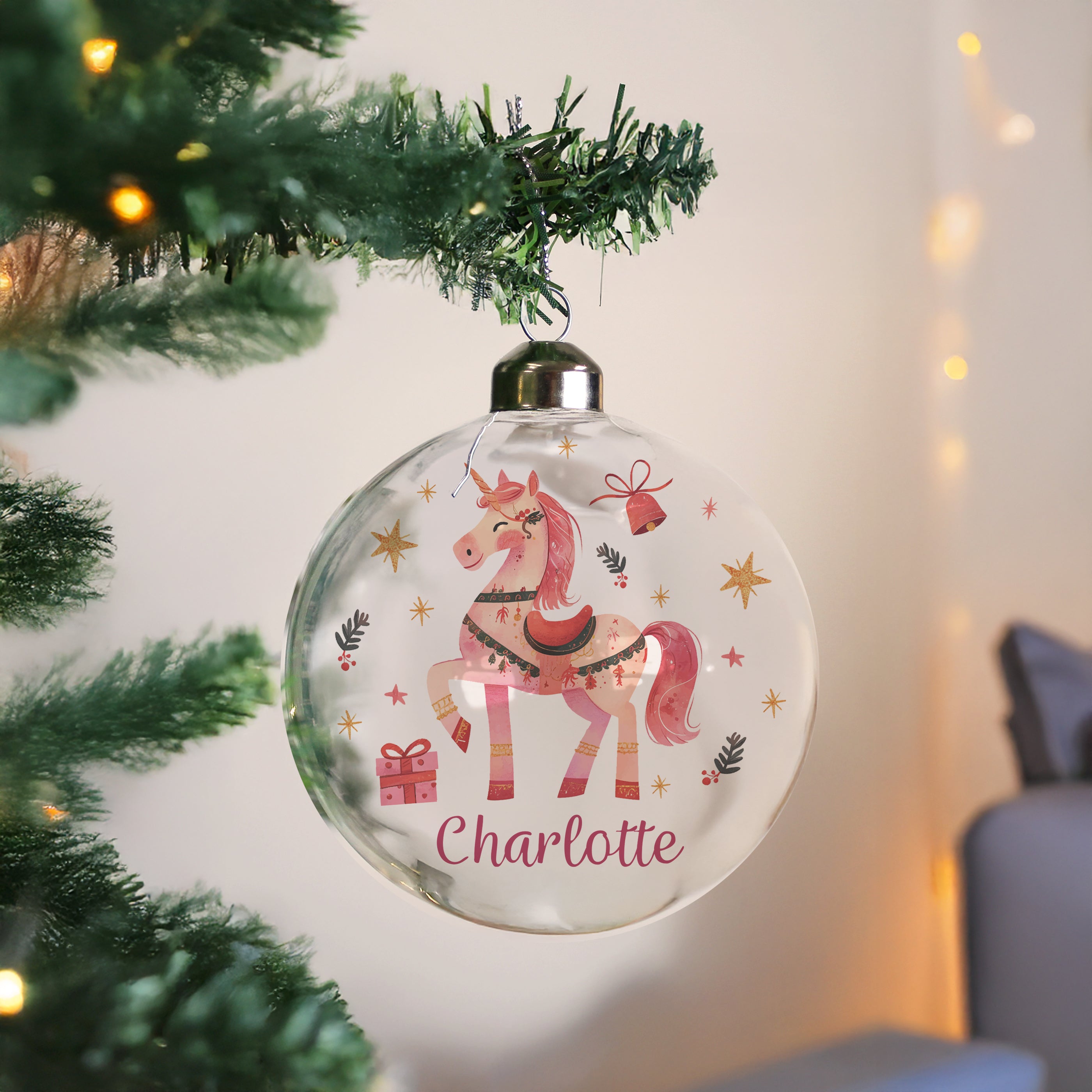 Personalised Unicorn Christmas Glass Bauble
