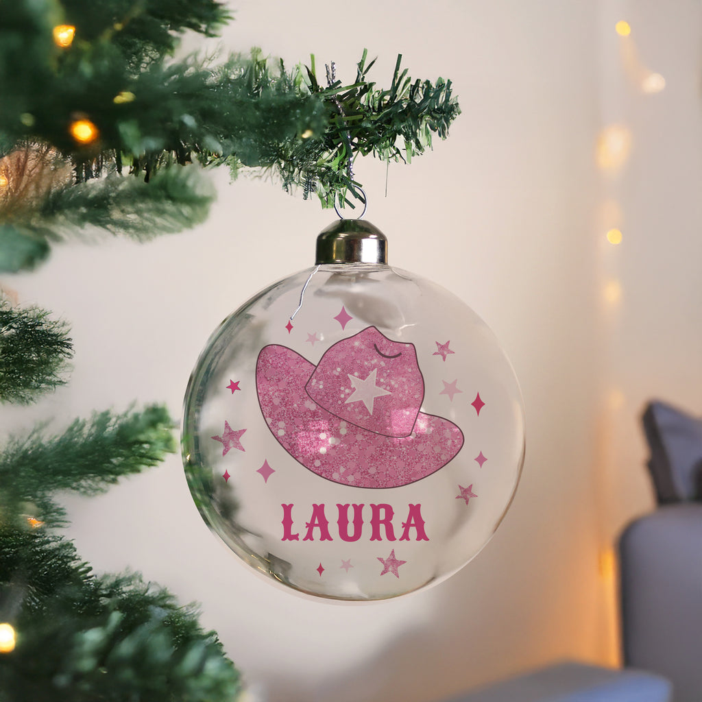 Personalised Cowgirl Hat Christmas Bauble