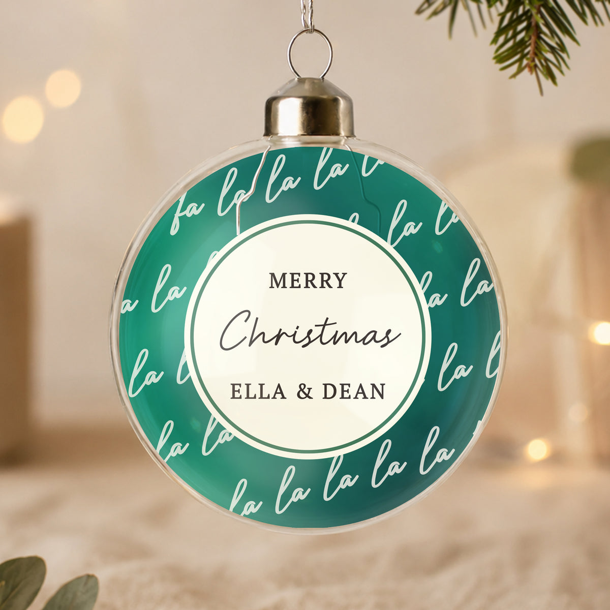 Personalised Fa La La Glass Bauble