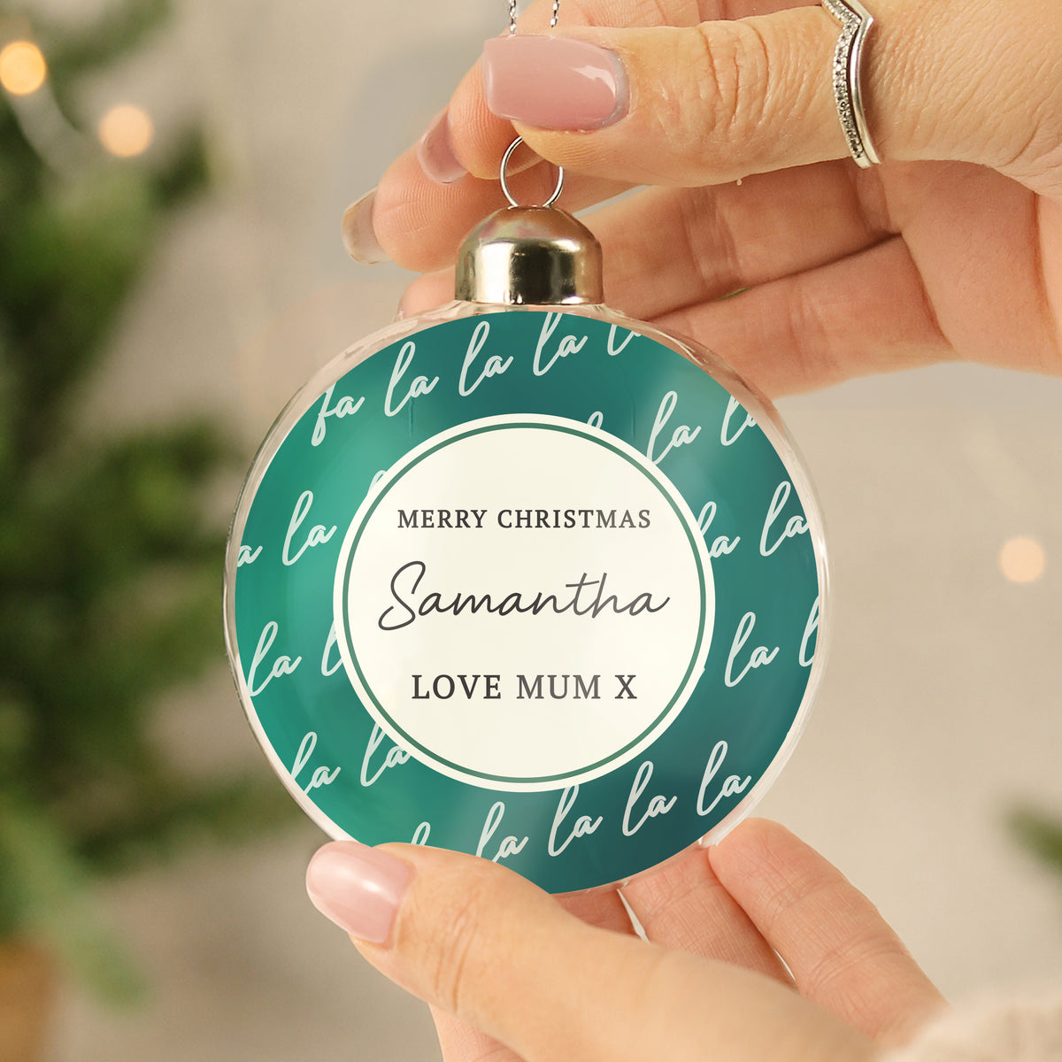Personalised Fa La La Glass Bauble