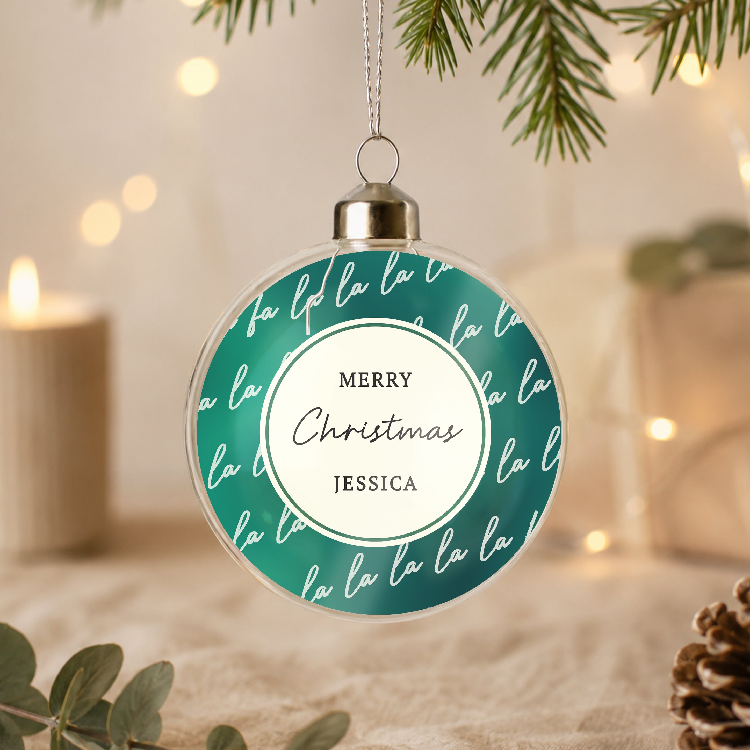 Personalised Fa La La Glass Bauble