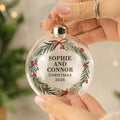 Personalised Green Christmas Wreath Glass Bauble
