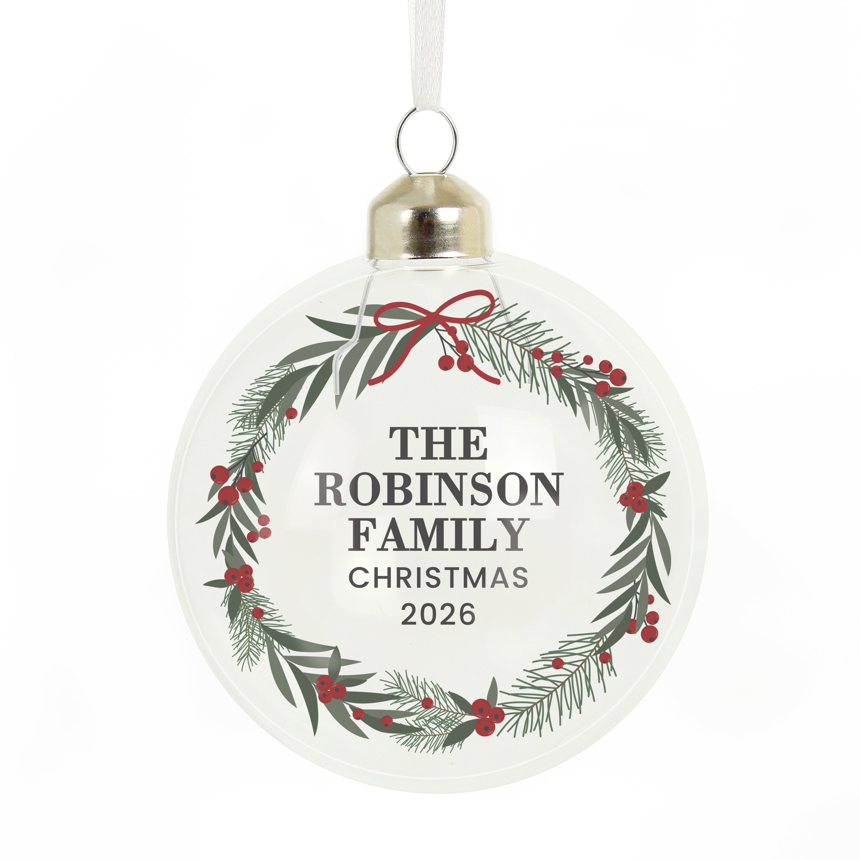 Personalised Green Christmas Wreath Glass Bauble