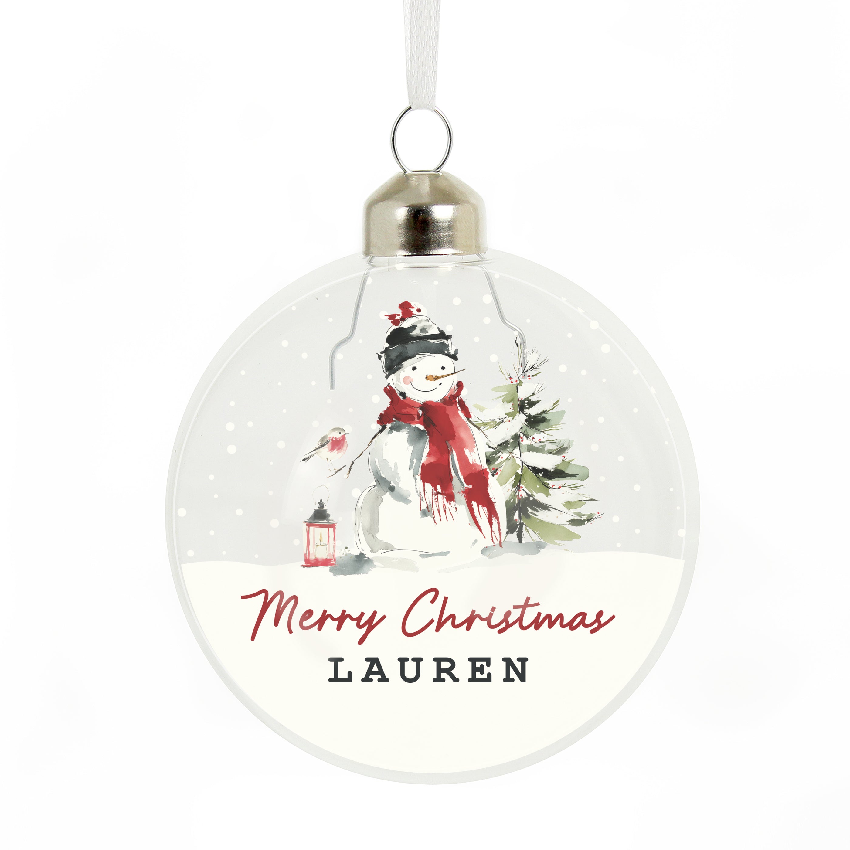 Personalised Traditional Snowman Glass Bauble