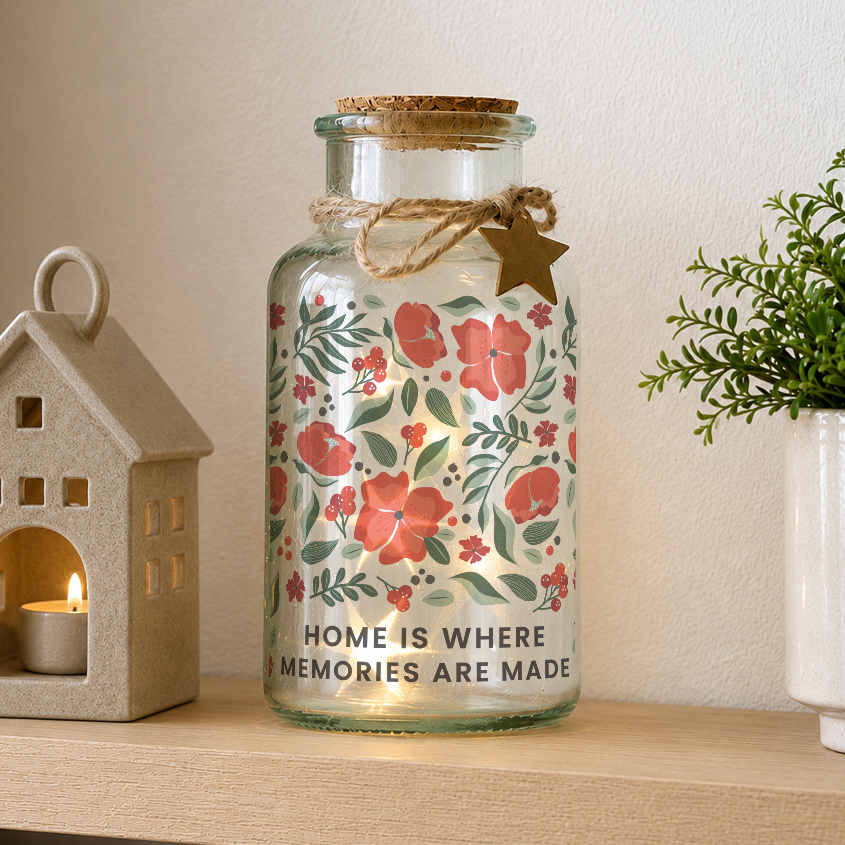 Personalised Poinsettia LED Glass Jar